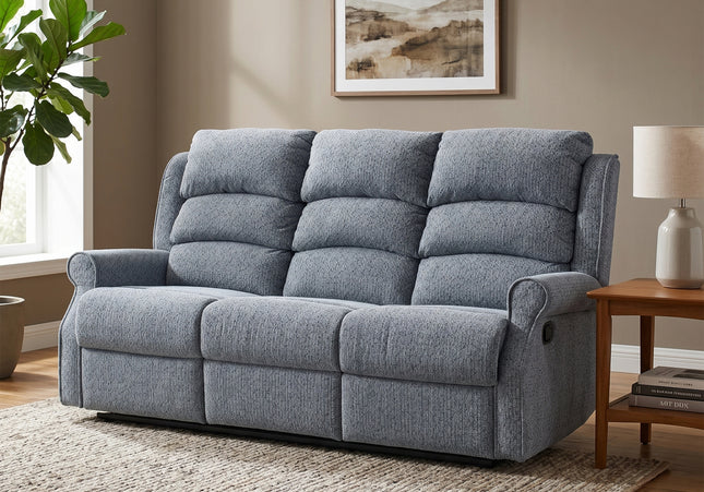 Windsor 3 Seater Manual Recliner Sofa – Steel Blue