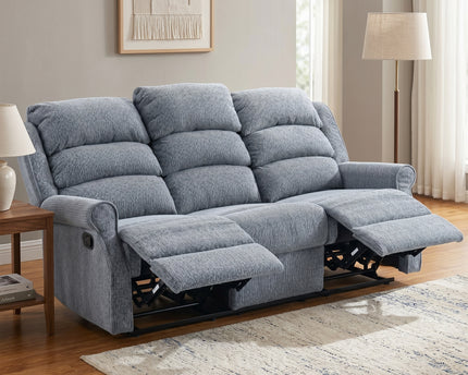 Windsor 3 Seater Manual Recliner Sofa – Steel Blue