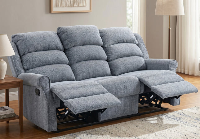 Windsor 3 Seater Manual Recliner Sofa – Steel Blue