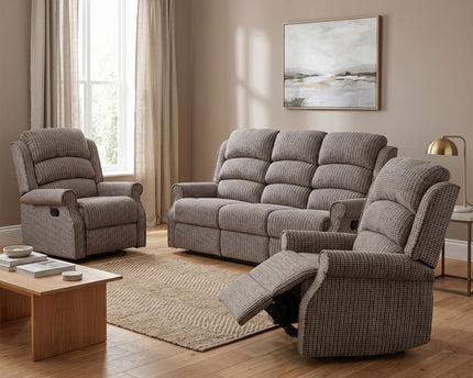 Windsor 3 Seater + Armchair + Armchair Manual Recliner Sofa Set – Latte