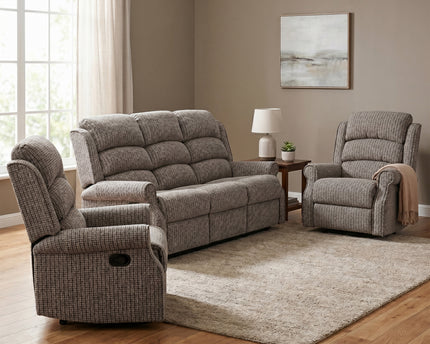 Windsor 3 Seater + Armchair + Armchair Manual Recliner Sofa Set – Latte