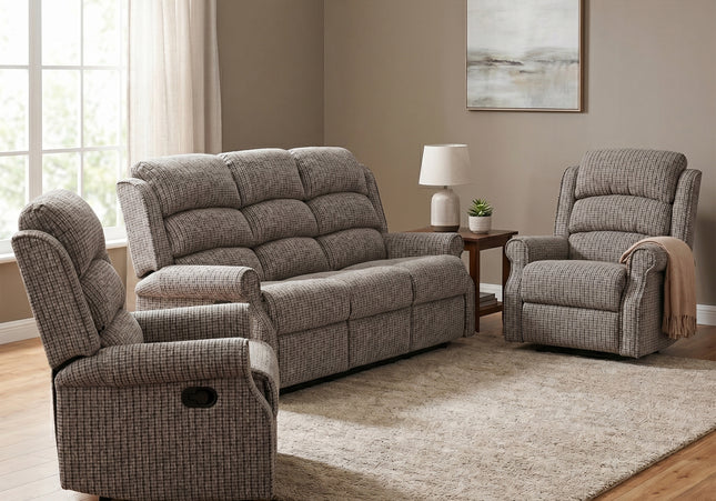 Windsor 3 Seater + Armchair + Armchair Manual Recliner Sofa Set – Latte