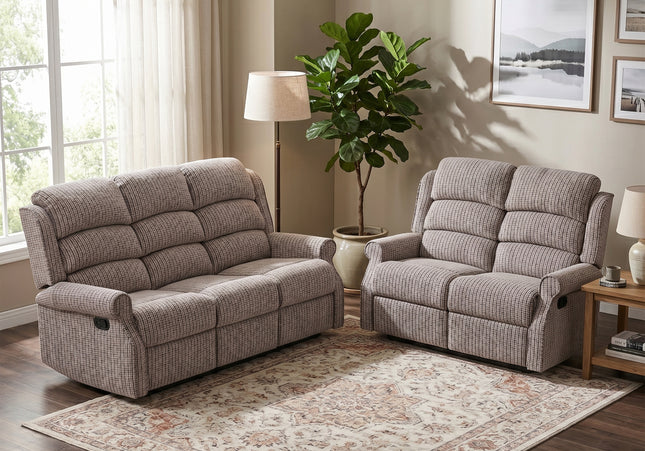 Windsor 3 Seater + 2 Seater Manual Recliner Sofa Set – Latte