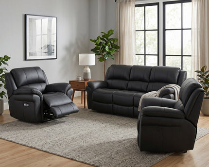 Farnham Ultra 3 Seater + Armchair + Armchair Fabric Power Recliner Sofa Set – Black