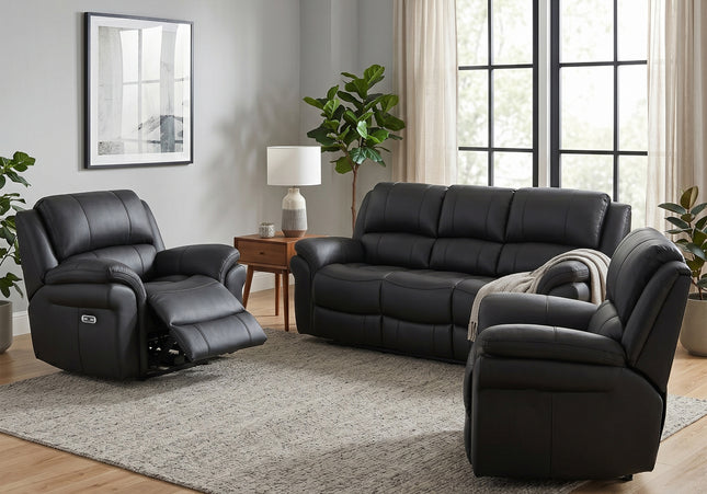 Farnham Ultra 3 Seater + Armchair + Armchair Fabric Power Recliner Sofa Set – Black