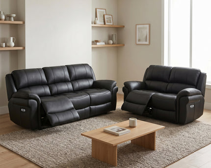 Farnham Ultra 3 Seater + 2 Seater Fabric Power Recliner Sofa Set  – Black