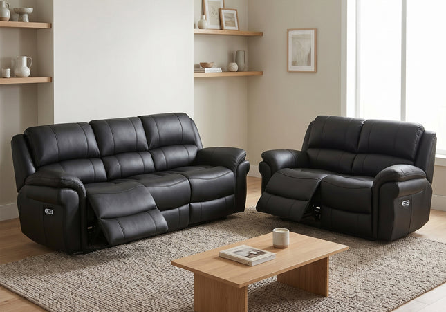 Farnham Ultra 3 Seater + 2 Seater Fabric Power Recliner Sofa Set  – Black