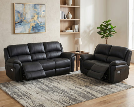 Farnham Ultra 3 Seater + 2 Seater Fabric Power Recliner Sofa Set  – Black