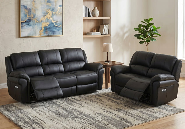 Farnham Ultra 3 Seater + 2 Seater Fabric Power Recliner Sofa Set  – Black