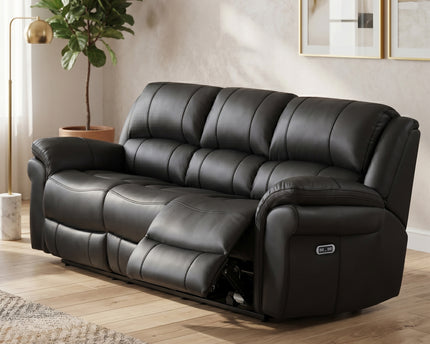 Farnham Ultra 3 Seater + Armchair + Armchair Fabric Power Recliner Sofa Set – Black