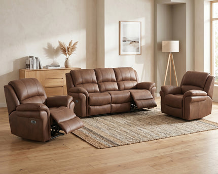 Farnham Ultra 3 Seater + Armchair + Armchair Fabric Power Recliner Sofa Set – Tan