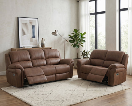 Farnham Ultra 3 Seater + 2 Seater Fabric Power Recliner Sofa Set  – Tan