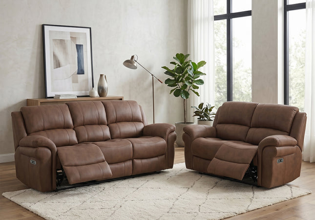 Farnham Ultra 3 Seater + 2 Seater Fabric Power Recliner Sofa Set  – Tan