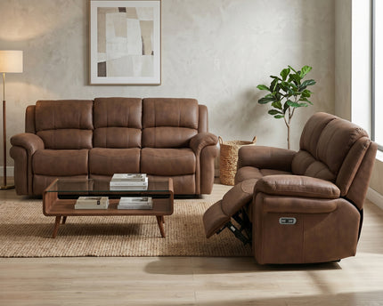 Farnham Ultra 3 Seater + 2 Seater Fabric Power Recliner Sofa Set  – Tan