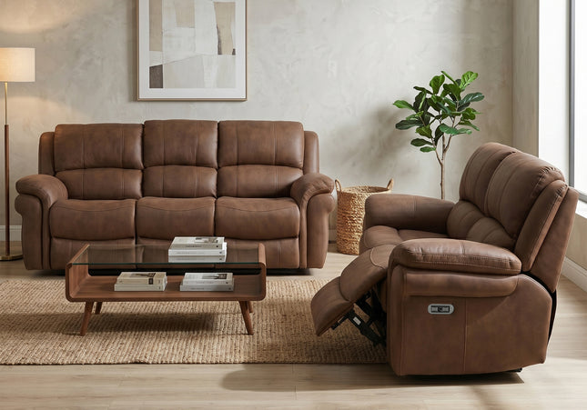 Farnham Ultra 3 Seater + 2 Seater Fabric Power Recliner Sofa Set  – Tan