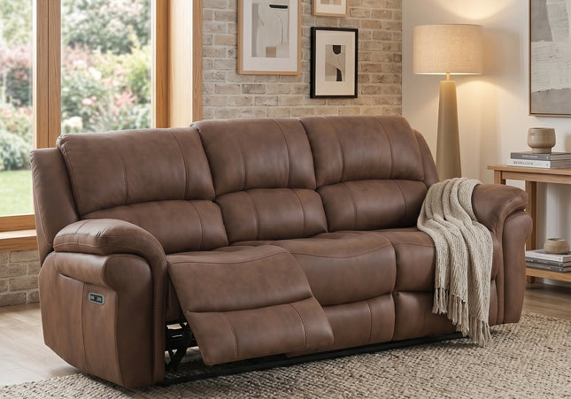 Farnham Ultra 3 Seater Fabric Power Recliner Sofa  – Tan