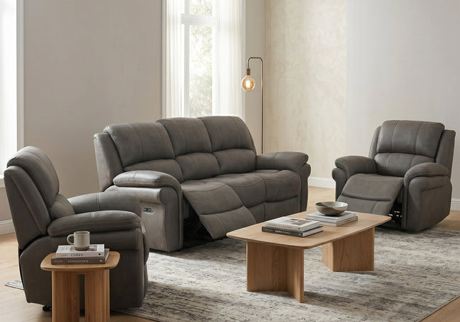 Farnham Ultra 3 Seater + Armchair + Armchair Fabric Power Recliner Sofa Set – Grey