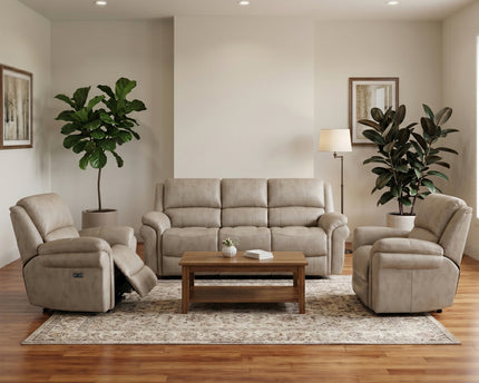 Farnham Ultra 3 Seater + Armchair + Armchair Fabric Power Recliner Sofa Set – Stone