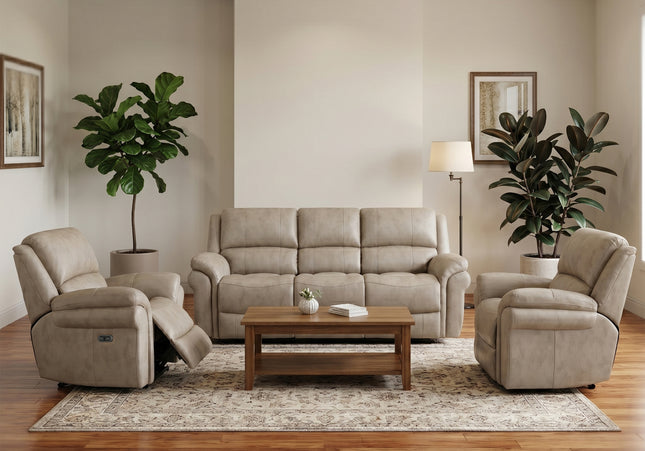 Farnham Ultra 3 Seater + Armchair + Armchair Fabric Power Recliner Sofa Set – Stone