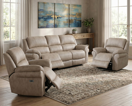 Farnham Ultra 3 Seater + Armchair + Armchair Fabric Power Recliner Sofa Set – Stone