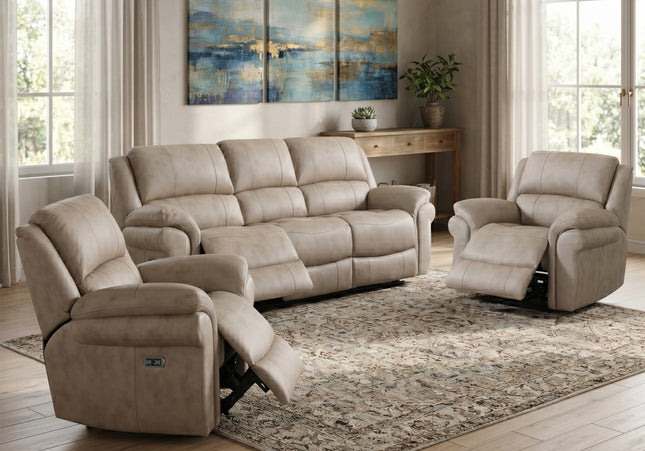 Farnham Ultra 3 Seater + Armchair + Armchair Fabric Power Recliner Sofa Set – Stone
