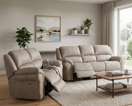 Farnham Ultra 3 Seater + 2 Seater Fabric Power Recliner Sofa Set  – Stone