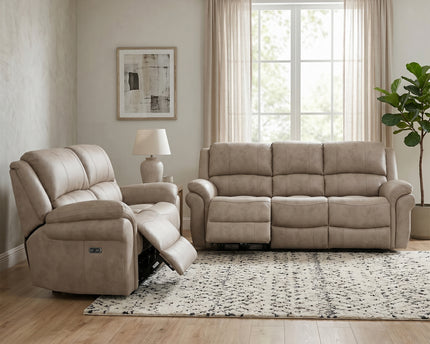 Farnham Ultra 3 Seater + 2 Seater Fabric Power Recliner Sofa Set  – Stone