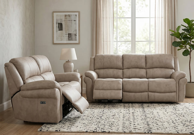 Farnham Ultra 3 Seater + 2 Seater Fabric Power Recliner Sofa Set  – Stone