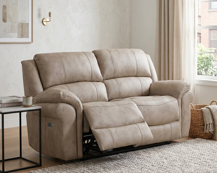 Farnham Ultra 2 Seater Fabric Power Recliner Sofa  – Stone