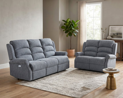 Windsor 3 Seater + 2 Seater Fabric Electric Recliner Sofa Set – Steel Blue
