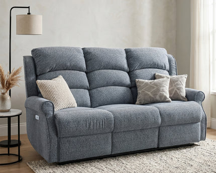 Windsor 3 Seater + 2 Seater Fabric Electric Recliner Sofa Set – Steel Blue