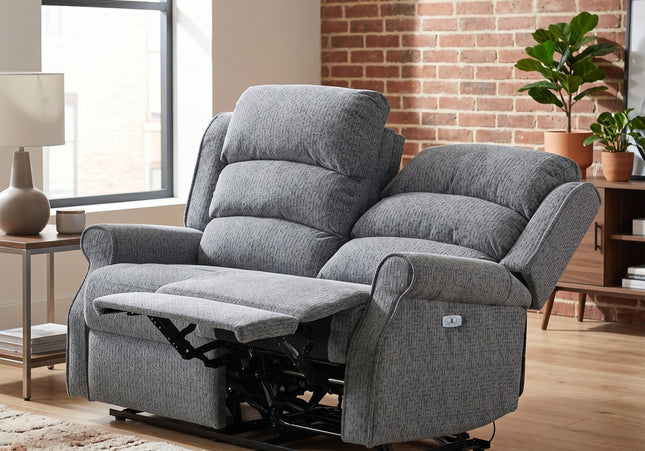 Windsor 2 Seater Fabric Electric Recliner Sofa – Steel Blue