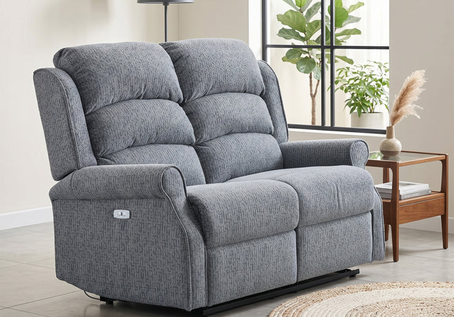 Windsor 3 Seater + 2 Seater Fabric Electric Recliner Sofa Set – Steel Blue