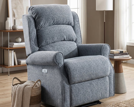 Windsor Fabric Electric Recliner Armchair – Steel Blue
