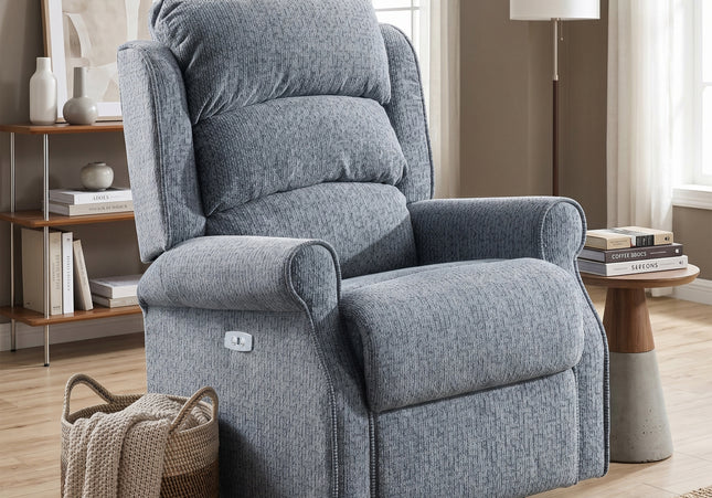 Windsor Fabric Electric Recliner Armchair – Steel Blue