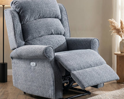 Windsor Fabric Electric Recliner Armchair – Steel Blue