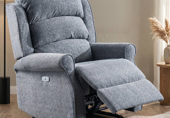 Windsor 3 Seater + Armchair + Armchair Fabric Electric Recliner Sofa Set – Steel Blue