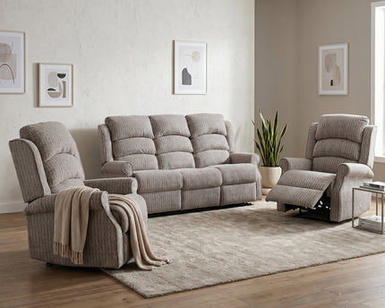 Windsor 3 Seater + Armchair + Armchair Fabric Electric Recliner Sofa Set – Natural