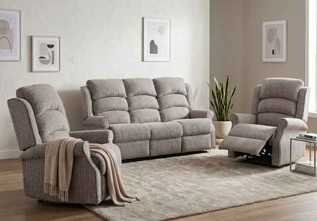 Windsor 3 Seater + Armchair + Armchair Fabric Electric Recliner Sofa Set – Natural