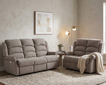 Windsor 3 Seater + 2 Seater Fabric Electric Recliner Sofa Set – Natural