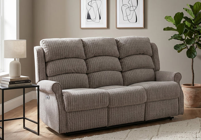 Windsor 3 Seater + Armchair + Armchair Fabric Electric Recliner Sofa Set – Natural