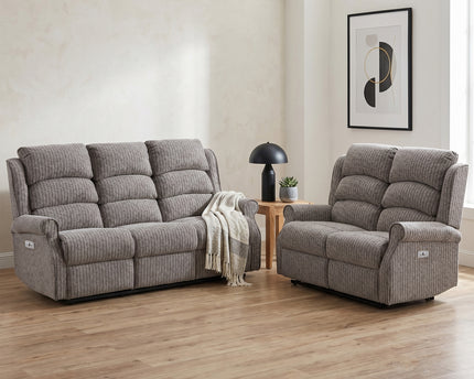 Windsor 3 Seater + 2 Seater Fabric Electric Recliner Sofa Set – Latte