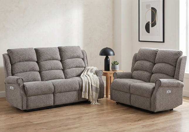 Windsor 3 Seater + 2 Seater Fabric Electric Recliner Sofa Set – Latte