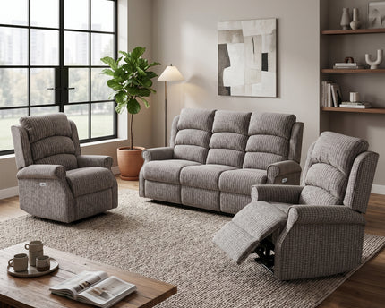 Windsor 3 Seater + Armchair + Armchair Fabric Electric Recliner Sofa Set – Latte