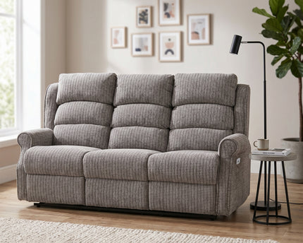 Windsor 3 Seater Fabric Electric Recliner Sofa – Latte