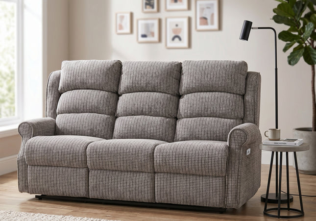 Windsor 3 Seater Fabric Electric Recliner Sofa – Latte