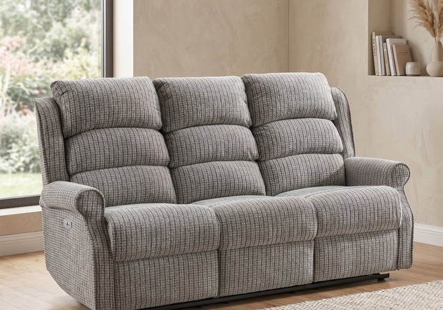 Windsor 3 Seater + Armchair + Armchair Fabric Electric Recliner Sofa Set – Latte