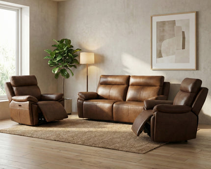 Ashby 2.5 Seater + Armchair + Armchair Power Recliner Sofa Set – Tan
