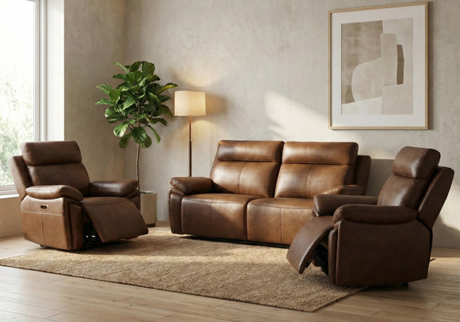 Ashby 2.5 Seater + Armchair + Armchair Power Recliner Sofa Set – Tan