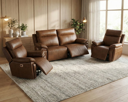 Ashby 2.5 Seater + Armchair + Armchair Power Recliner Sofa Set – Tan